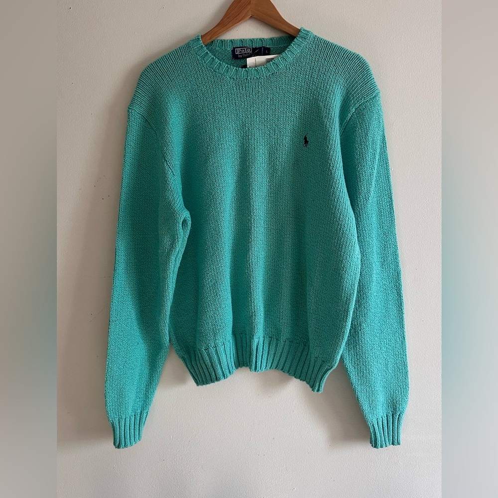 Polo by Ralph Lauren Pullover Knitted Crewneck Cyan Blue Green Sweater